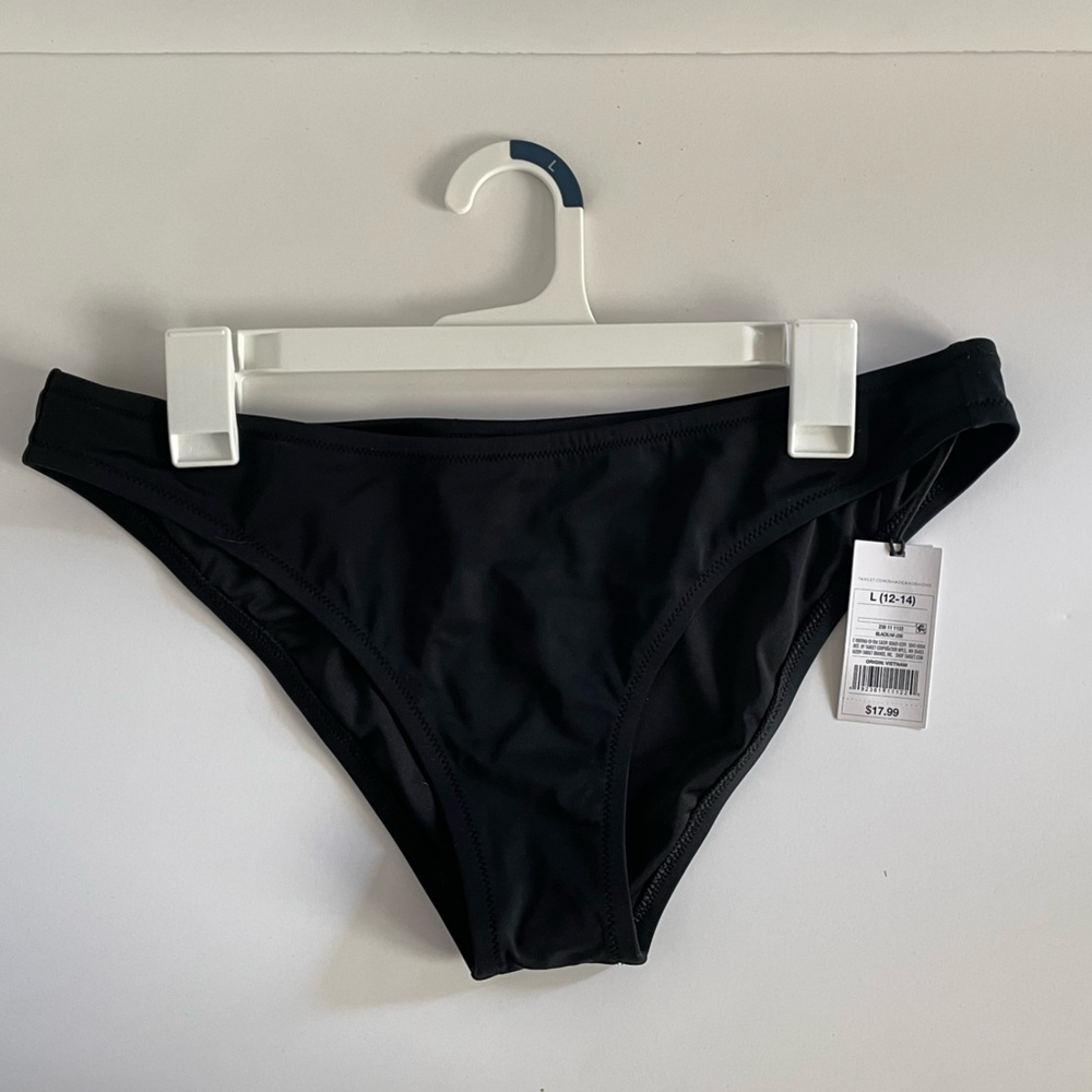Shade & Shore black swim bottom NWT size 12 14 L Low coverage cheeky NEW